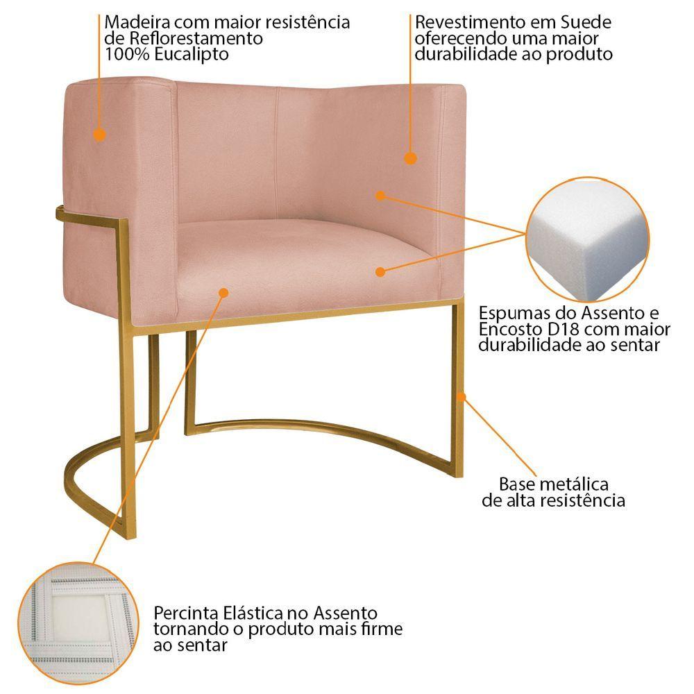 Miniatura Kit Divã Luna 185cm Lado Esquerdo E 02 Poltronas Base De Ferro Dourado Suede Rosê
