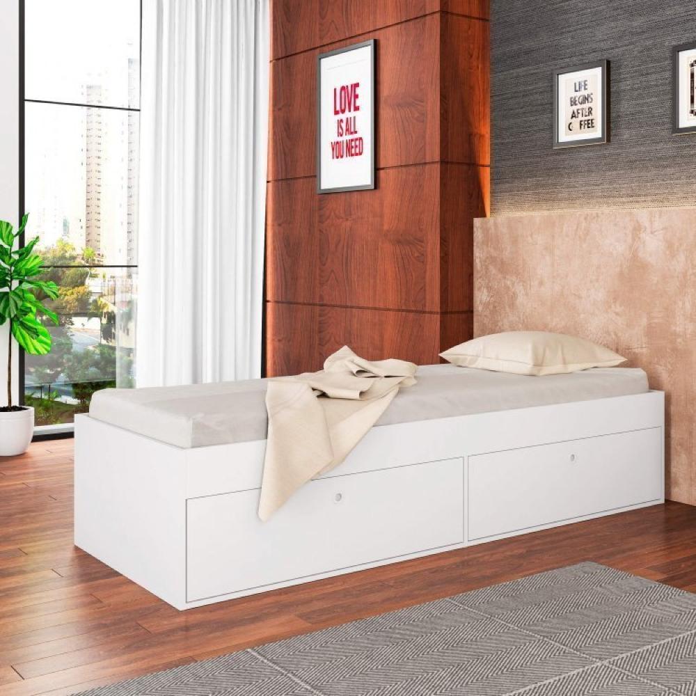 Cama Solteiro Multifuncional com Baú e Escrivaninha Lion Art in Móveis Branco