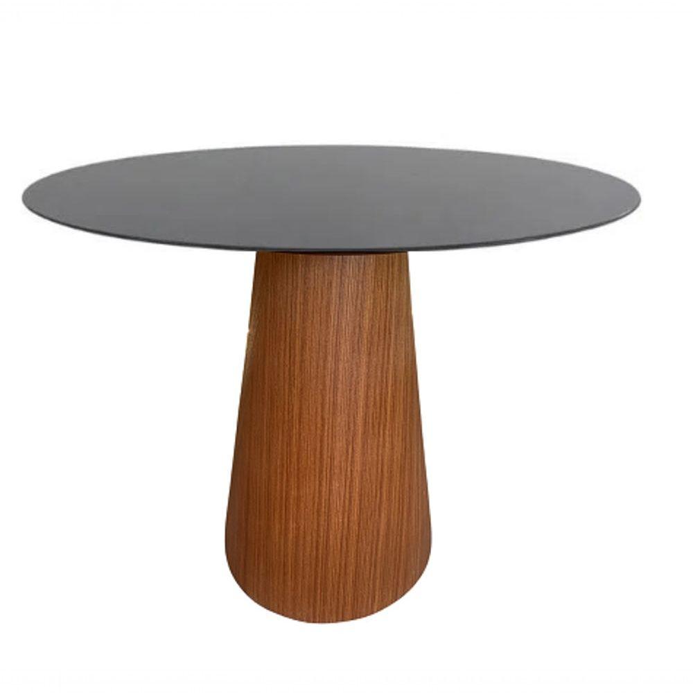 Miniatura Mesa De Jantar Cone 80 Cm Base Madeira Natural Mogno E Tampo Laqueado Cor Preto