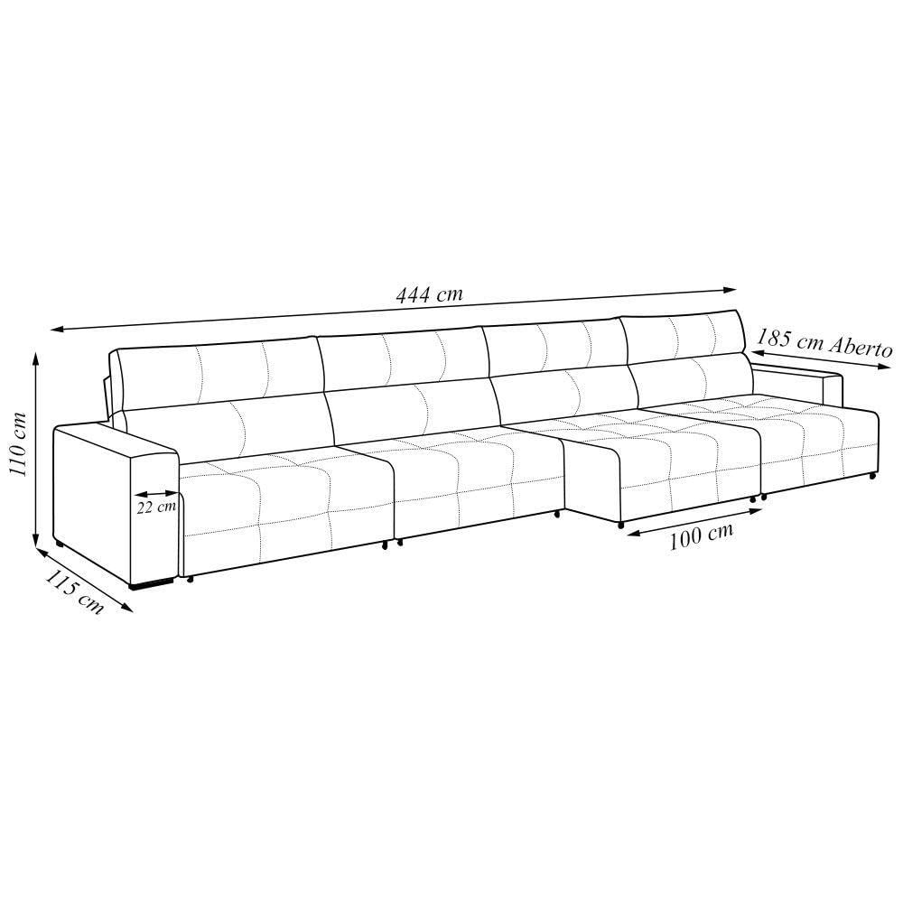 Miniatura Sofá Retrátil 6 Lugares 444cm 4 Módulos Nero Couro Preto G52 - Gran Belo