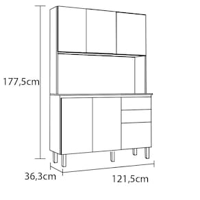Miniatura Cozinha Compacta Kit`s Paraná Florence com 6 Portas, 1 Gaveta e 2 Prateleiras - 121,5cm de largura Branco/Freijó