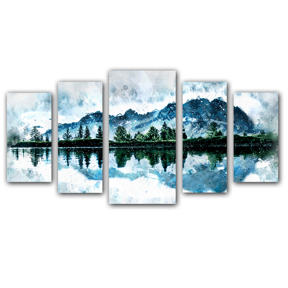 Miniatura Quadro Decorativo Espelho D'água 110cm  5 Peças Sala Quarto