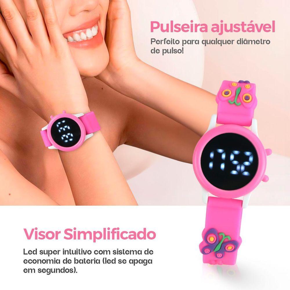 Miniatura Relogio Digital Infantil Menina Rosa + Oculos Sol + Pulseira Pulseira Ajustavel Criança Menina Caixa
