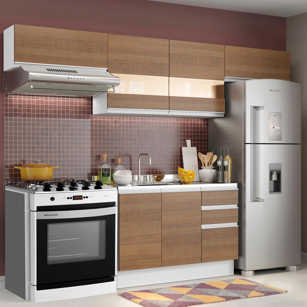 Miniatura Armário de Cozinha Compacta 280cm Branco/Rustic Marina Madesa 01 Branco/Rustic