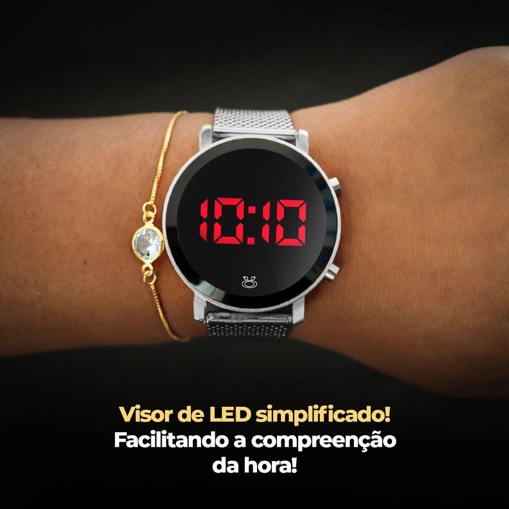Miniatura Relogio Feminino Digital Led Aço + Caixa + Relogio Banhado Presente Moda Delicado Casual Prata