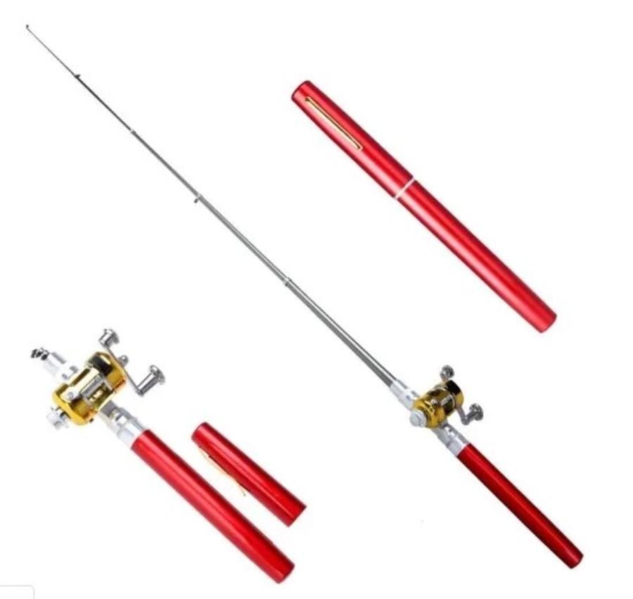 Miniatura Mini Vara De Pesca Telescópica Caneta Carretilha-Vermelho