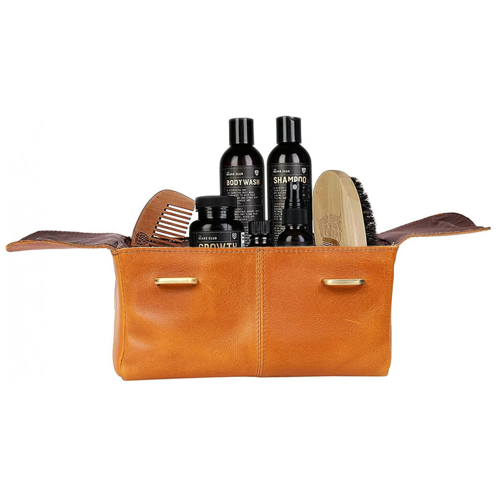 Miniatura Necessaire Masculina de Couro, CREATIVE LEATHER ART, Marrom Claro