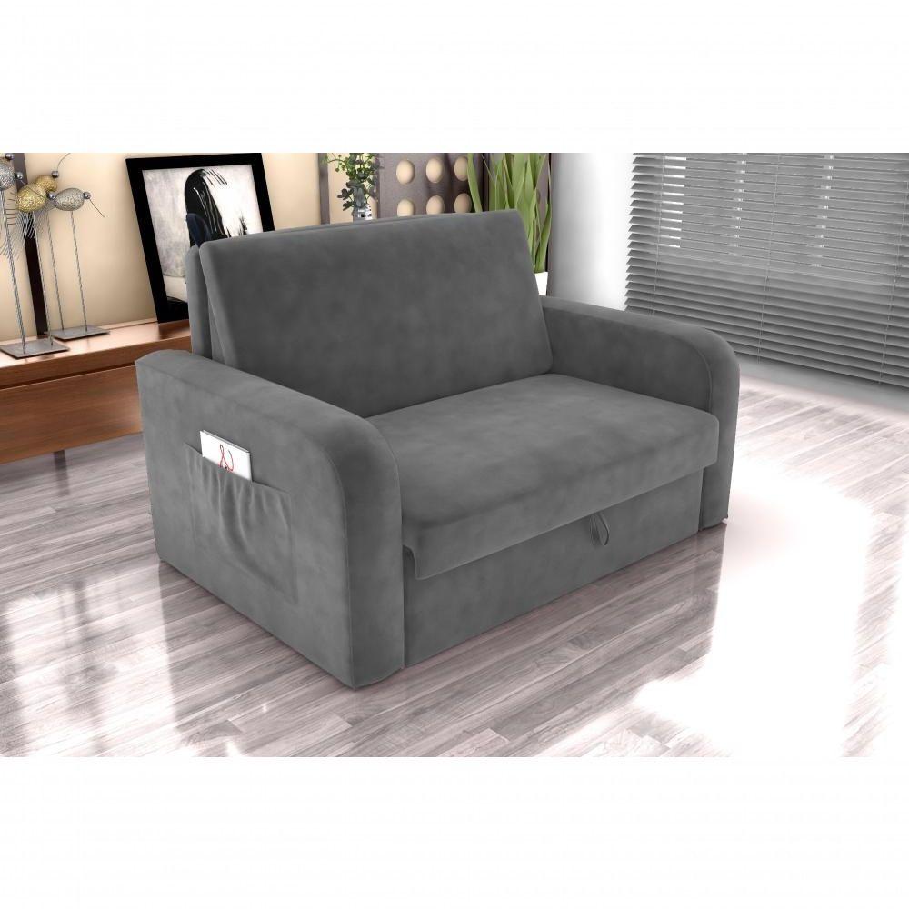Miniatura Sofá Cama Daiane 2 Lugares Com Baú Veludo Cinza Matrix