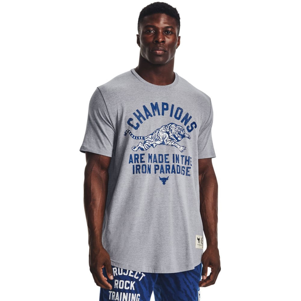 Miniatura Camiseta de Treino Masculina Under Armour Project Rock Champions Cinza - G