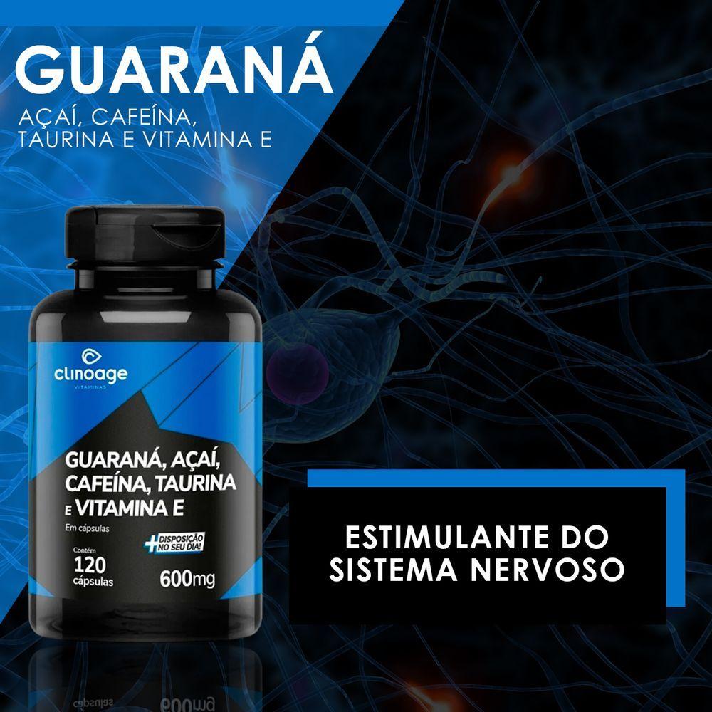Miniatura Guaraná Açaí Cafeína Taurina E Vitamina E 600mg 120 Cápsulas - Clinoage