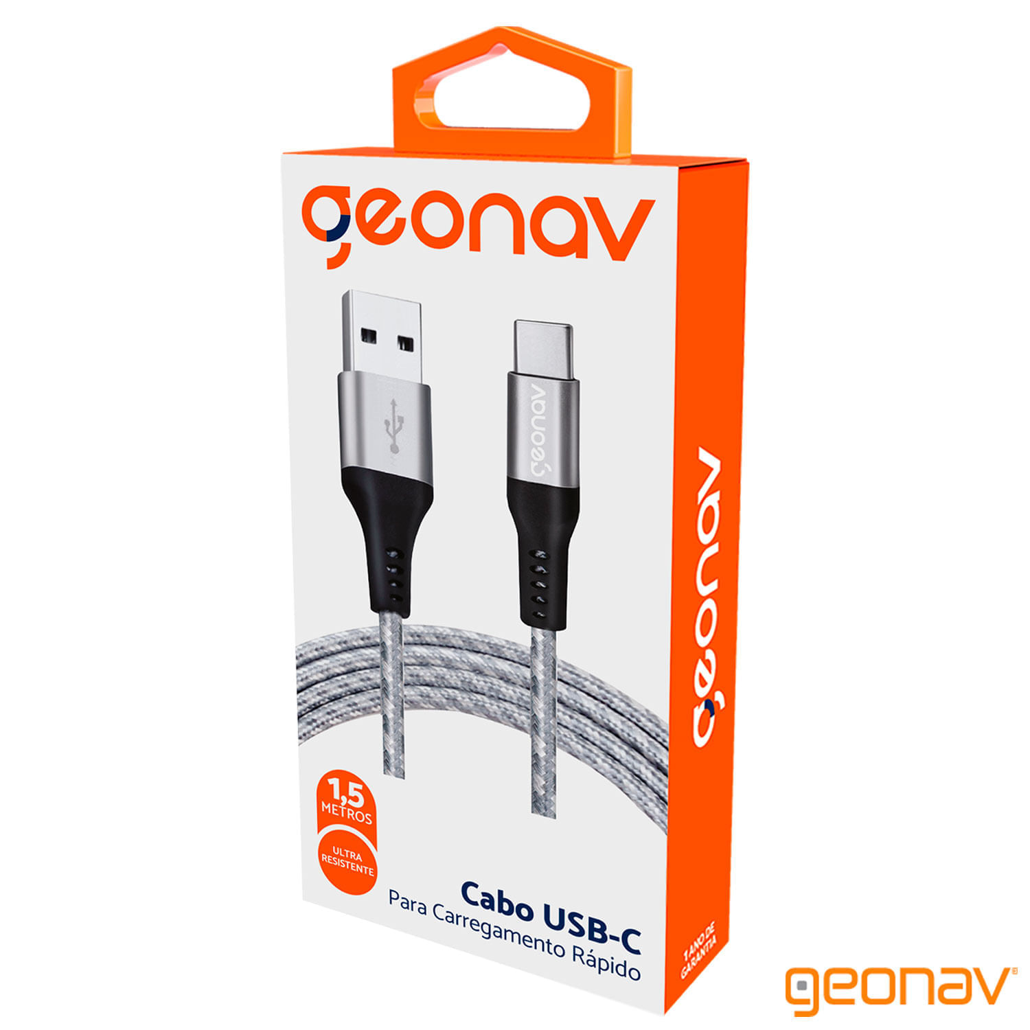 Cabo USB-C com Conector USB-A e 1,5M para Carregamento Rápido - Geonav - UCC06