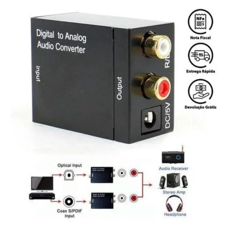 Miniatura Adaptador Conversor Ótico Toslink E Coaxial Digital Para Rca