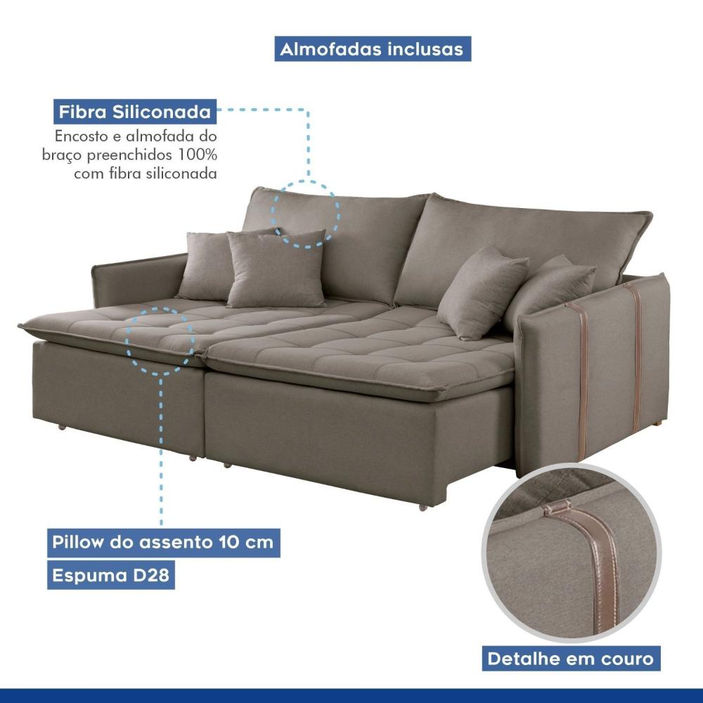 Sofa Cama Retratil e Reclinavel 220cm Detroid Yescasa Bege Escuro