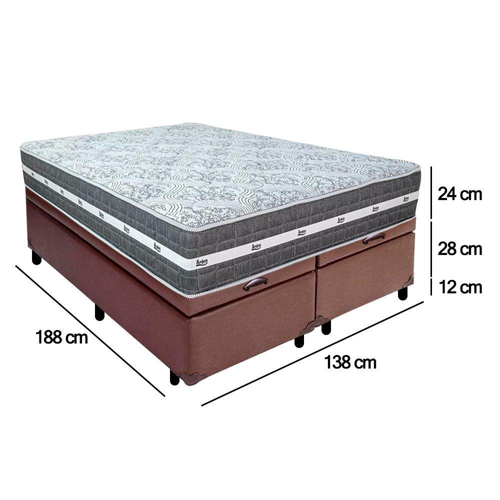 Miniatura Cama Box Baú Casal Bipartido Sintético + Colchão Anjos Black Graphite Molas Ensacadas 138x188x64cm Marrom