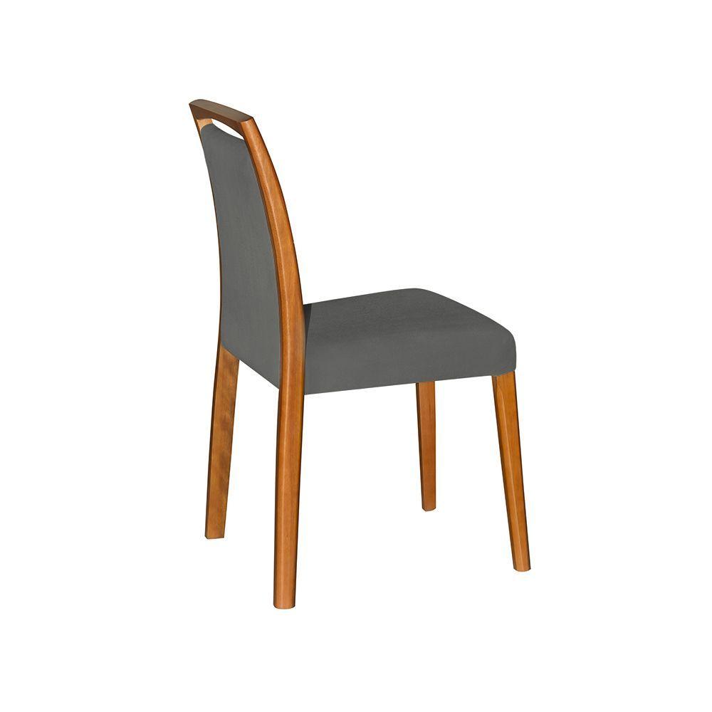 Miniatura Cadeira De Jantar Estofada Jade Linho Chumbo Base Madeira Maciça Mel - Cor: Cinza