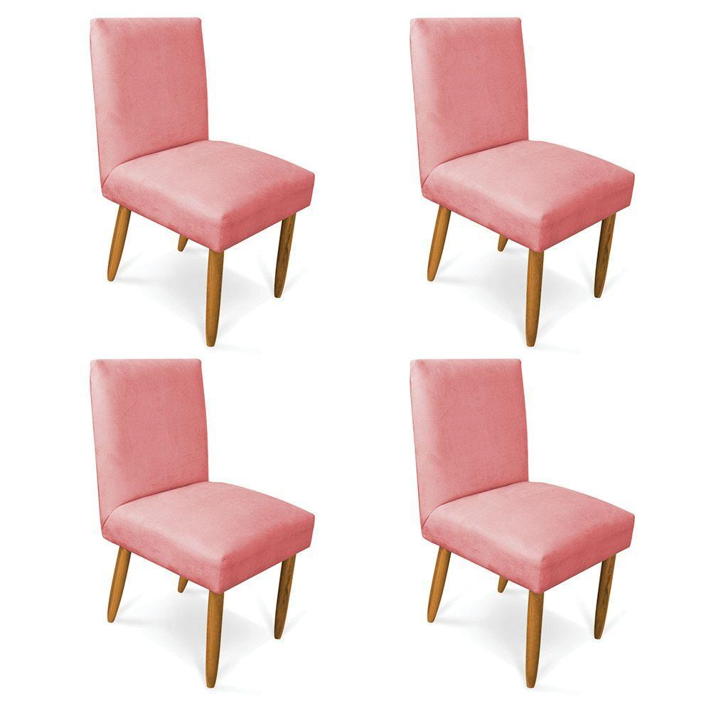 Miniatura Kit 4 Cadeiras De Jantar Carol Suede Pés Palito Castanho - D'rossi Cor Rose