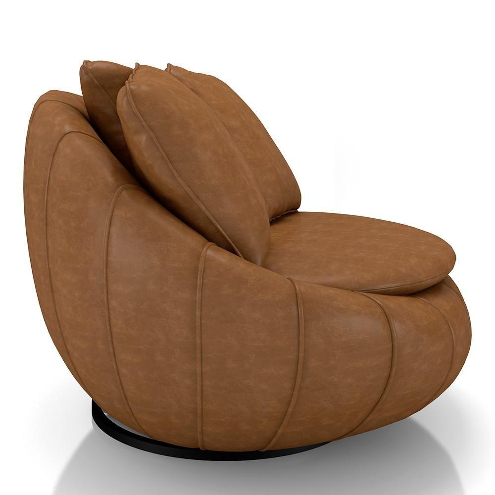 Miniatura Poltrona Decorativa Redonda Giratória Com Almofadas Saphire M22 Sintético Caramelo - Mpozenato