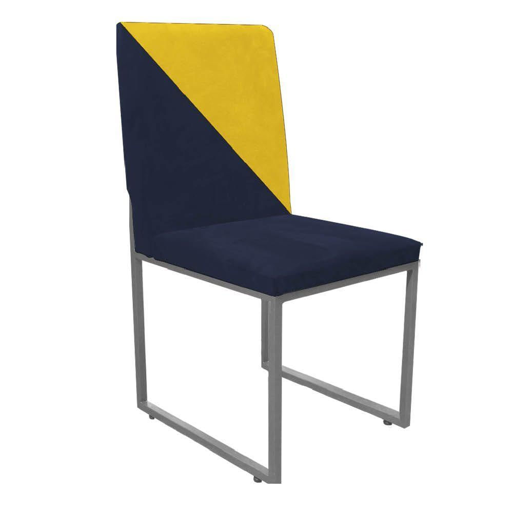 Miniatura Cadeira Stan Duo Sala De Jantar Ferro Cinza Suede Azul Marinho E Amarelo - Amey Decor