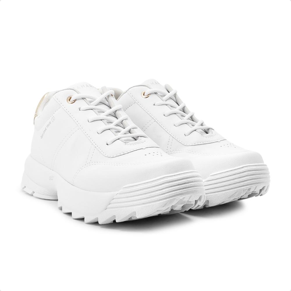 Miniatura Tênis Ramarim Casual Feminino + 3 Pares de Meias Branco / Dourado - 34
