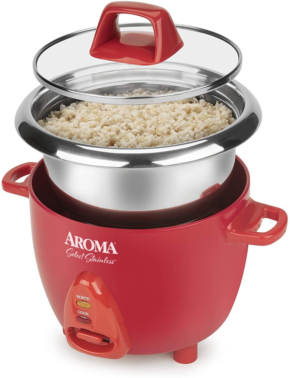 Miniatura Aroma Housewares Panela Elétrica de Arroz, 1,4 L, 400W, 110V, vermelha.
