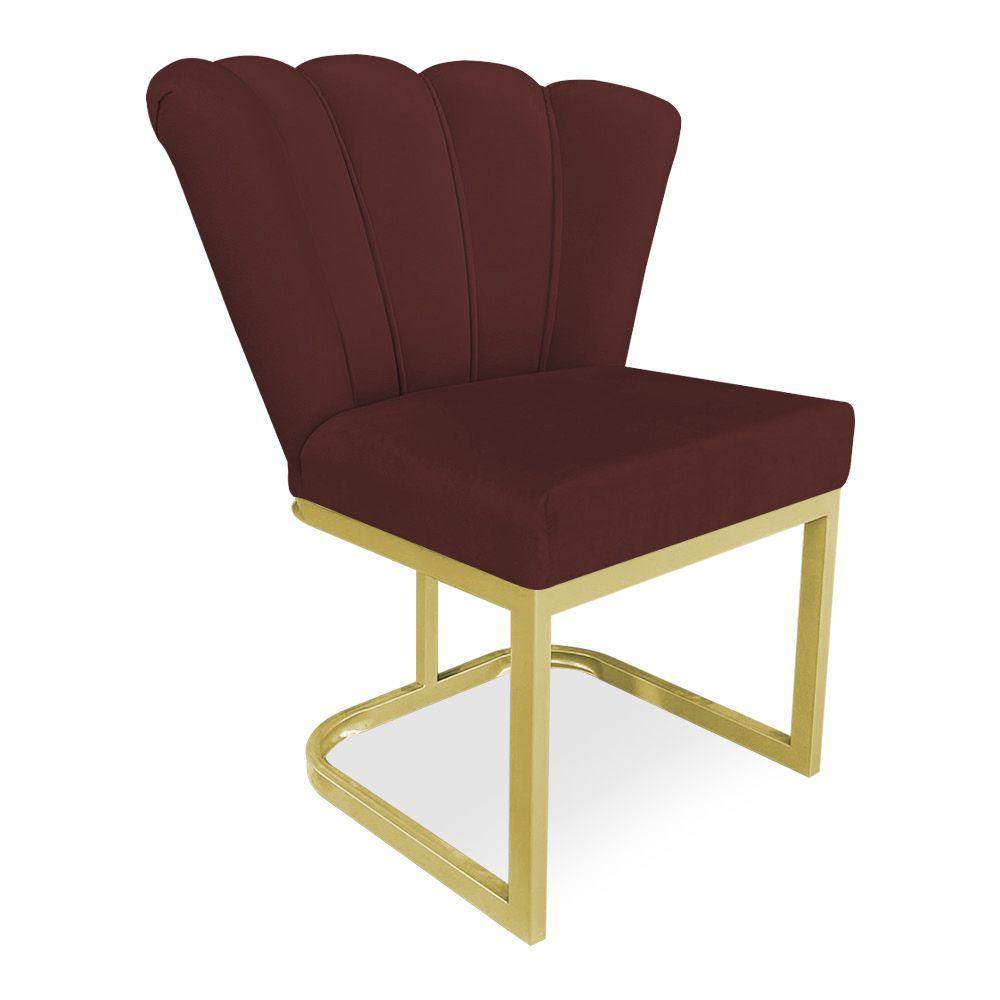 Miniatura Poltrona Flor Veludo Marsala Base Metálica Industrial Dourado - Pallazio