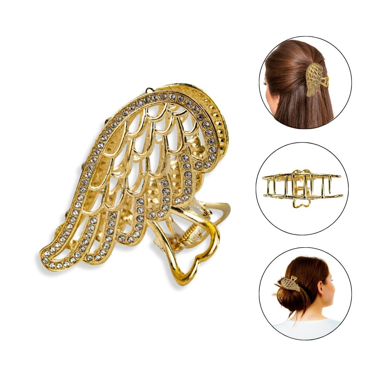 Miniatura Kit 2 Presilhas De Metal Asa Dourada Strass Cabelo Penteado