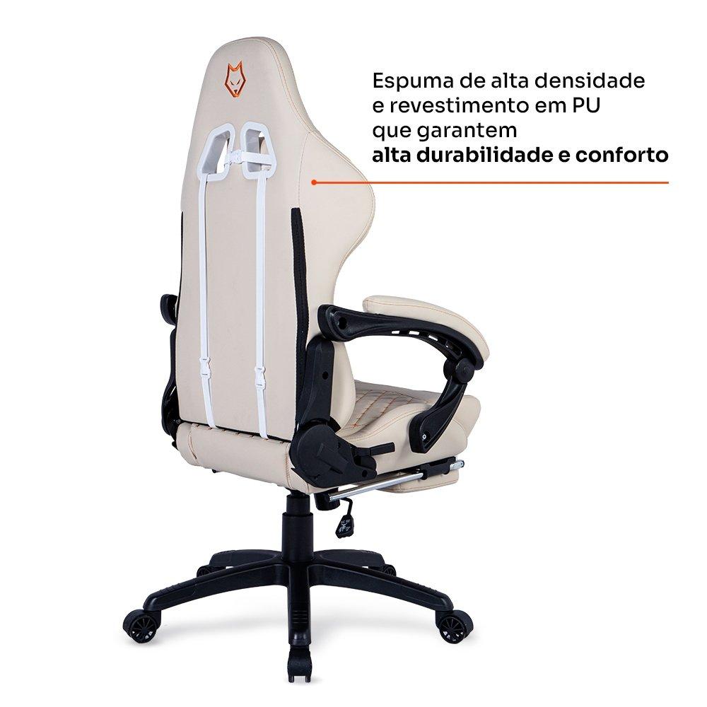 Cadeira Gamer Husky Tempest 700, Até 145kg, Almofadas, Reclinável 150º, PU, Descanso para Pés, Branca - HCG700BR