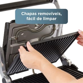 Grill Elétrico Black+Decker G1500G Gourmand Gris 1500W Abertura 180° Chapas Removíveis Antiaderente Inox 110V