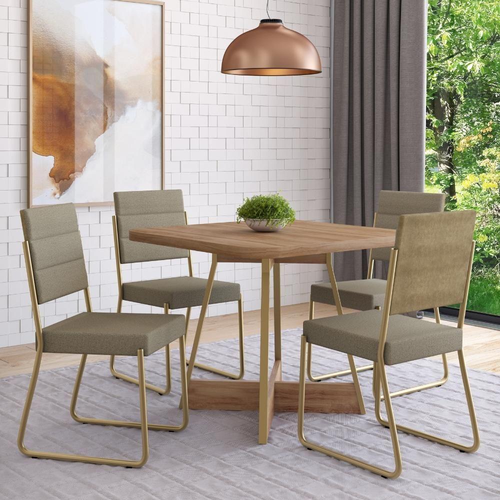 Miniatura Conjunto Sala De Jantar 4 Cadeiras Charlotte Carraro Carvalho Dourado