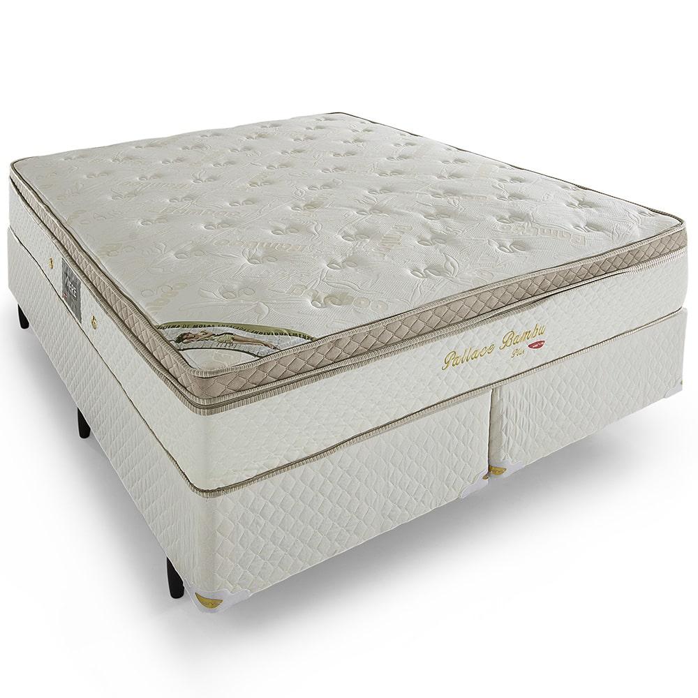 Miniatura Cama Box com Cabeceira Queen Herval Pallace Bambu em Molas Ensacadas, 71x158x198 cm