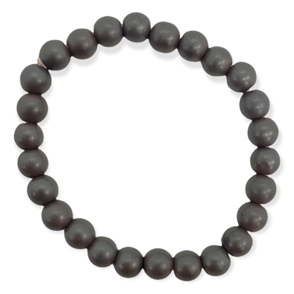 Miniatura Pulseira Pedra Hematita 8 Mm E Silicone