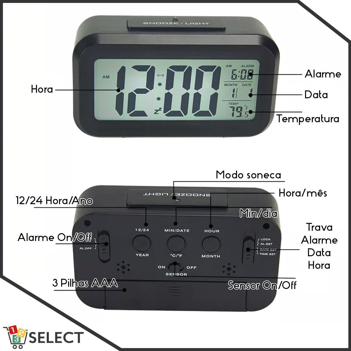 Relógio Despertador Digital Inteligente Sensor Led Mesa