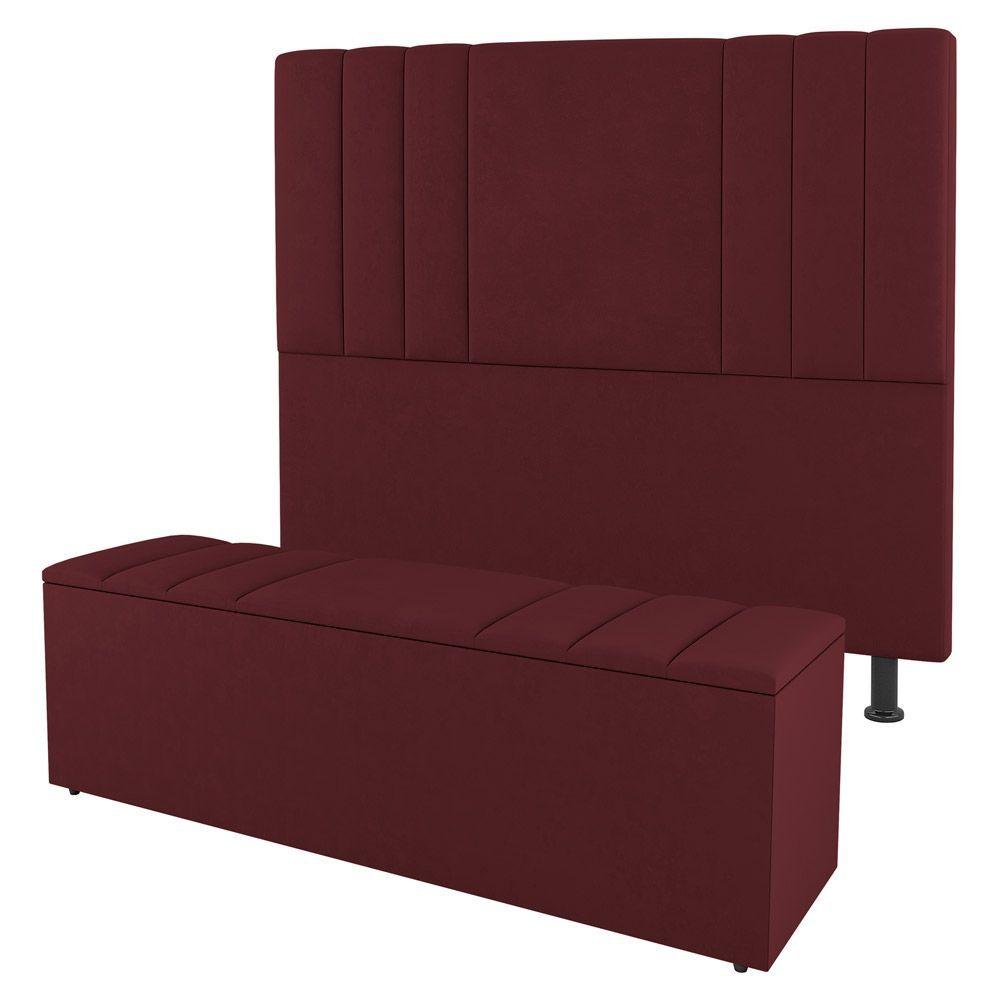Miniatura Cabeceira E Baú Cama Box King Size Grace 195cm Suede Bordô
