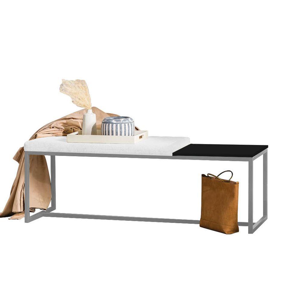 Miniatura Banco Recamier Puff 160cm Industrial Cinza Corino Branco Tampo Quadrado Preto