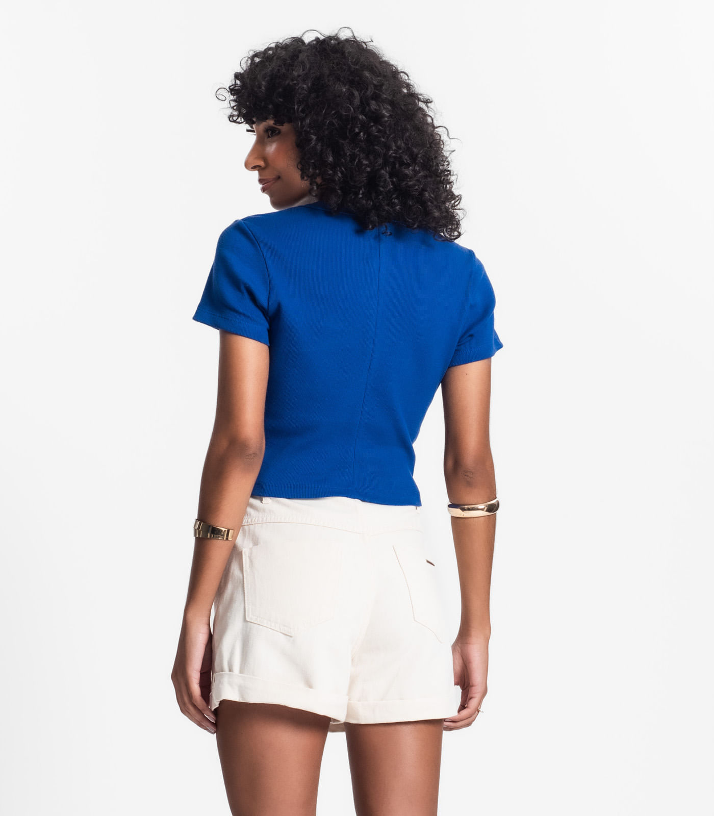 Miniatura Blusa Cropped Ribana Básica Rovitex Azul G