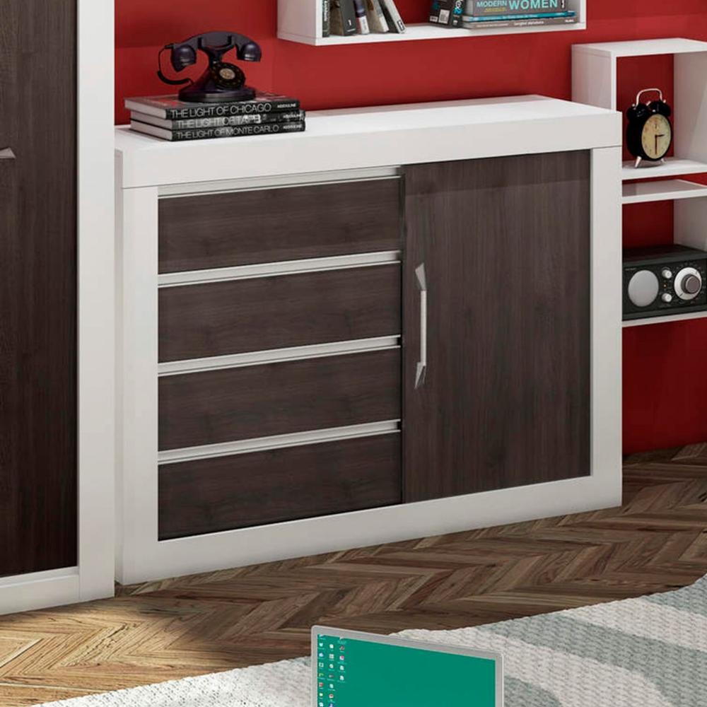 Miniatura Cômoda 1 Porta de Correr 4 Gavetas Móveis Percasa Branco/Carvalho