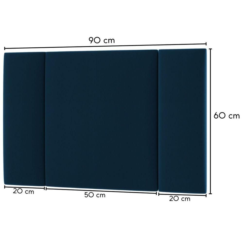 Miniatura Cabeceira Estofada Iluminação Led Glow Cama Solteiro 90 Cm veludo Azul Marinho