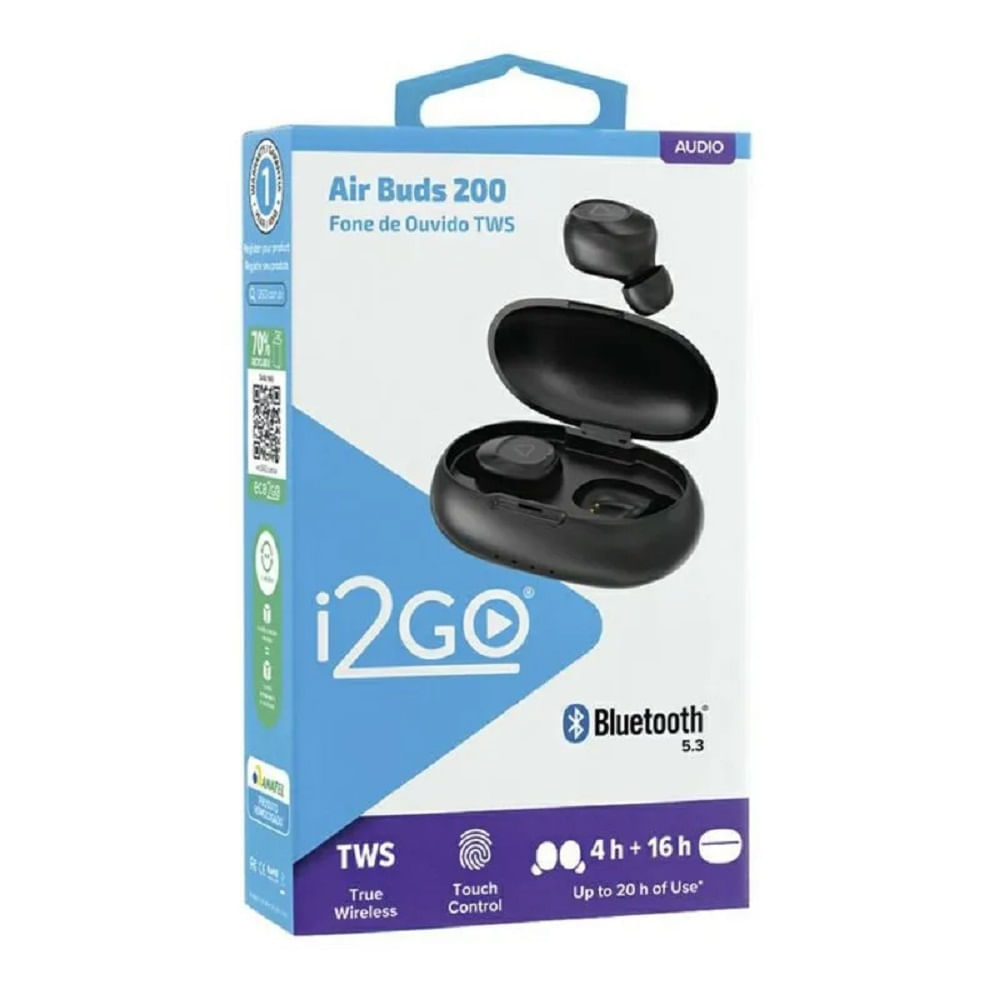 Miniatura Fone de Ouvido i2GO Bluetooth 5.3 TWS Air Buds 200