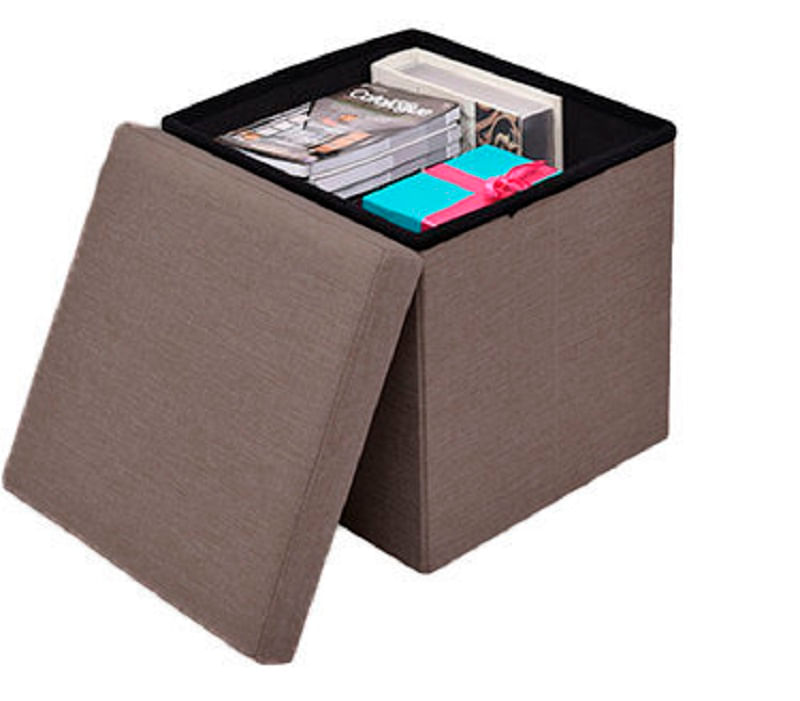 Miniatura Puff Baú Dobrável Suede Marrom Quadrado 38x38cm