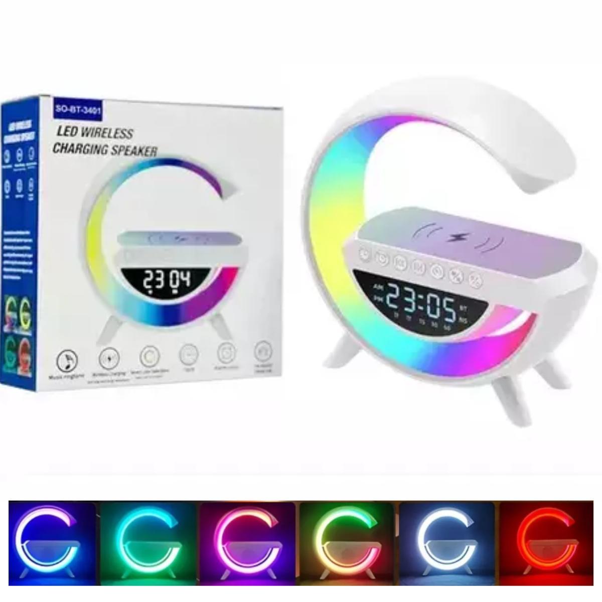Miniatura Luminária G Speaker Carregador Indução Relógio Despertador