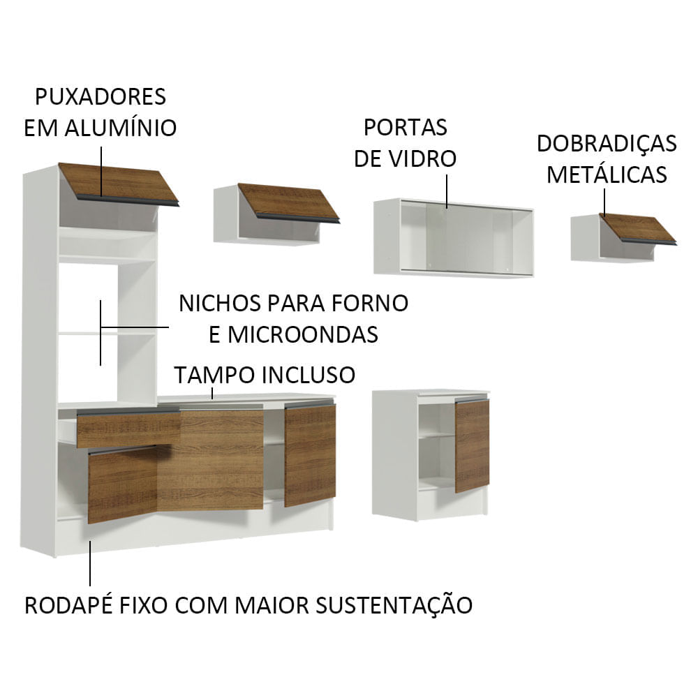 Miniatura Cozinha Completa Madesa Topazio 300001 com Armário, Balcão e Tampo Branco/Rustic Cor:Branco/Rustic