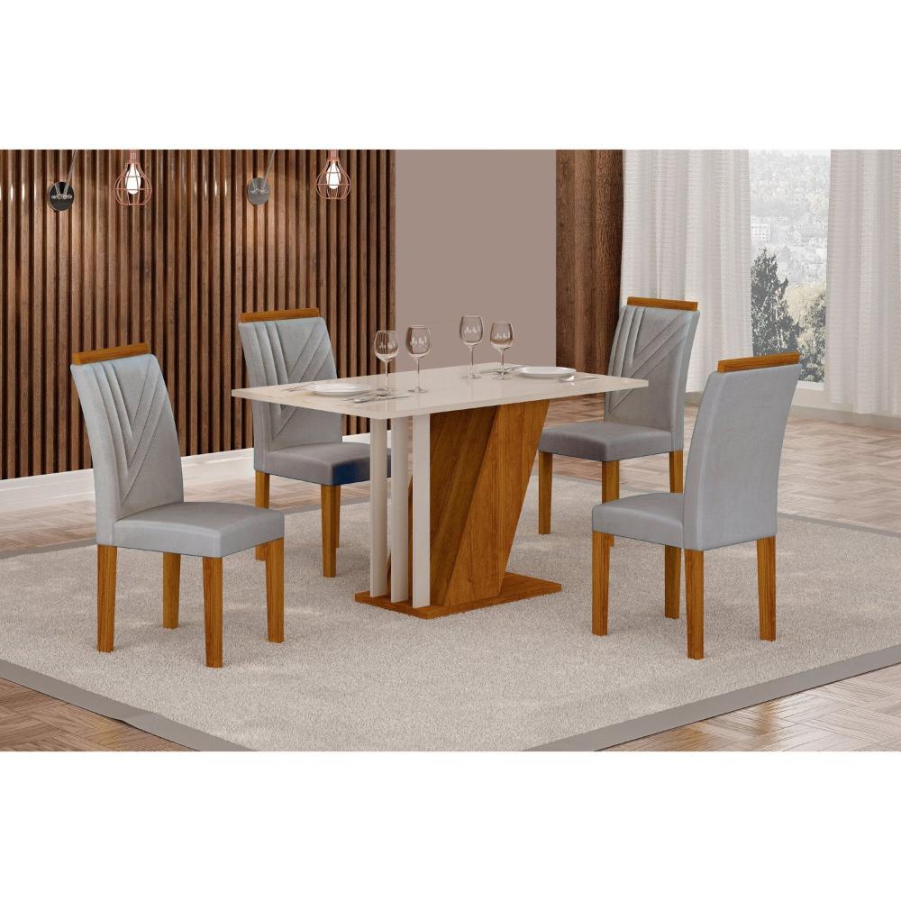 Miniatura Conjunto Sala de Jantar Mesa Tampo Vidro/MDP com 4 Cadeiras Miami Yescasa Freijó/Off White