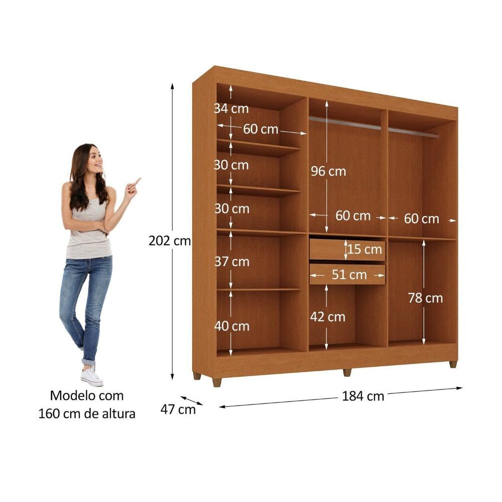 Guarda-roupa Casal com Espelho Apolo Freijó / Grafite