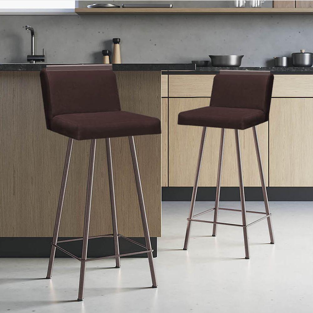 Miniatura Banqueta Com Encosto Eiffel Bistrô Cozinha Aplique Ferro Marrom Sintético Marrom - Ahazzo Móveis