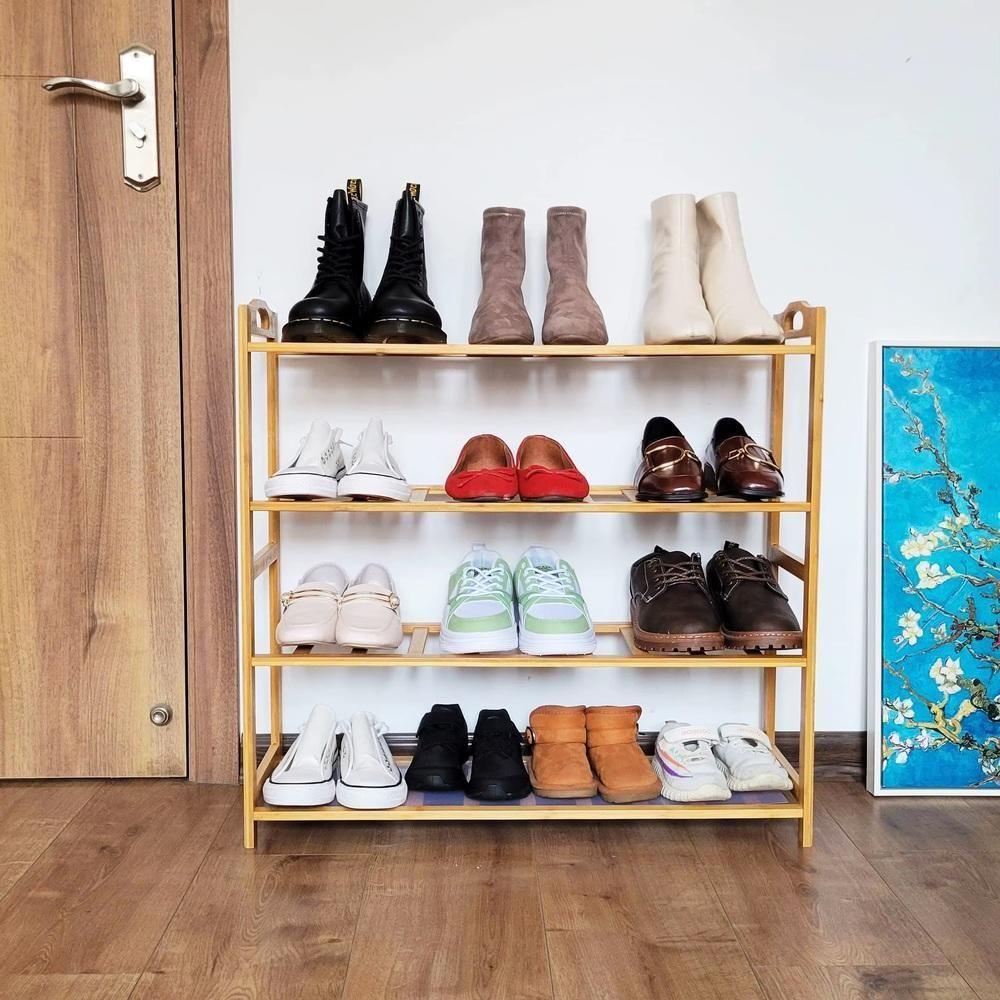 Miniatura Sapateira De Bambu 24 Sapatos Com 4 Prateleiras 12 Pares Organizador De Casa E Sapatos Ecologico Em Madeira Desmontavel