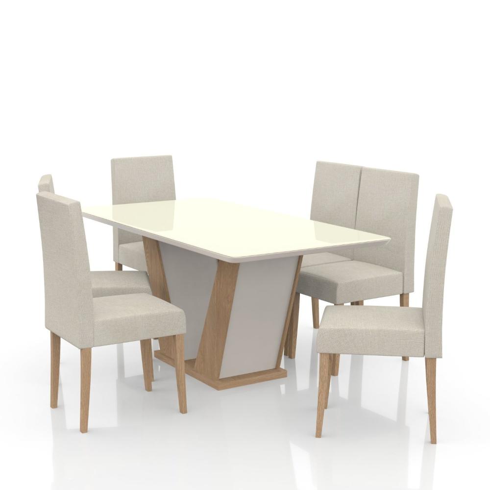 Conjunto Sala de Jantar 6 Lugares Mesa Noruega e Cadeira Montana Tecido A40 Móveis Meneghetti Inovata