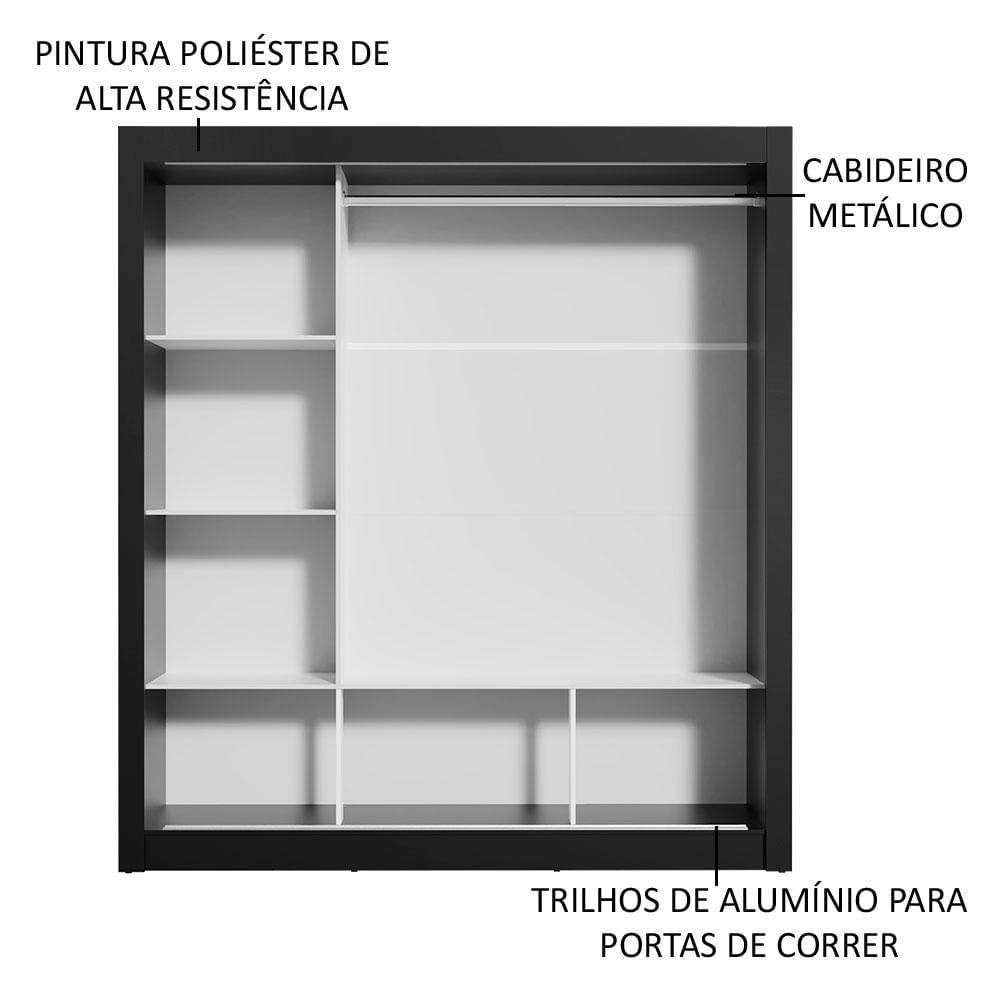 Miniatura Guarda-Roupa Casal Madesa Mônaco 3 Portas de Correr com Espelhos - Preto/Cinza Preto/Cinza