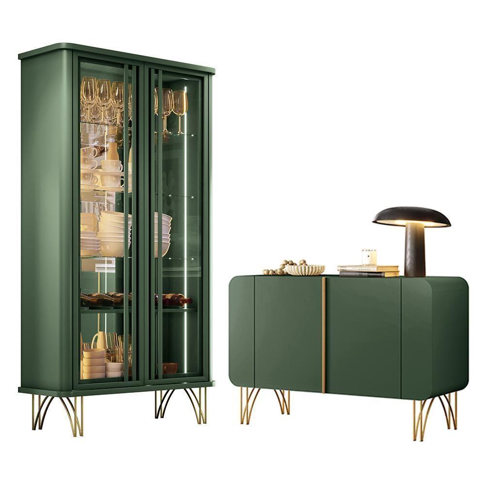 Miniatura Sala De Jantar Com Cristaleira évora E Balcão Buffet Bevenuto Verde Pistache - Hb Móveis Verde Pistache
