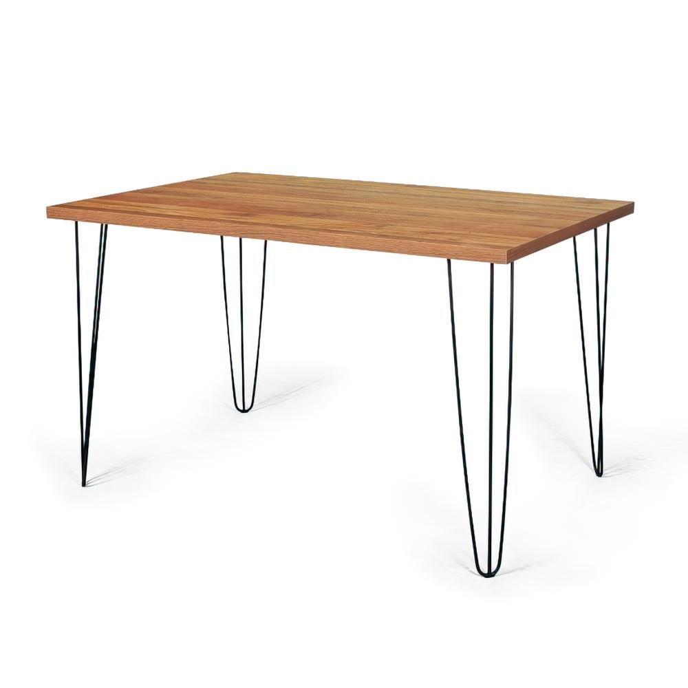 Miniatura Conjunto Mesa De Jantar Retangular Hairpin Natural 130x80cm Com 4 Cadeiras Allegra - Preto