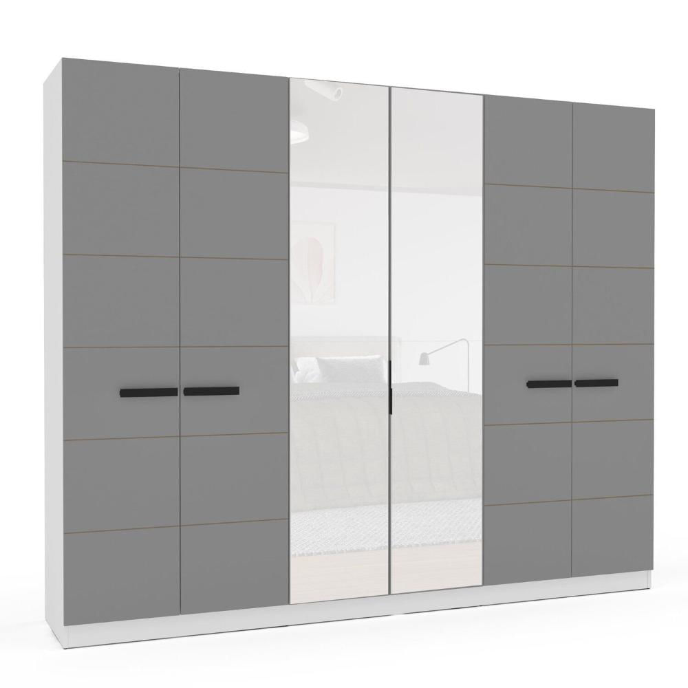 Miniatura Guarda Roupa 6 Portas 4 Gavetas com Espelho Lisboa Branco/Cinza